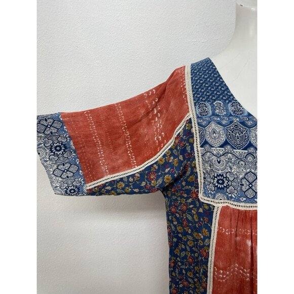 Sundance Dress Womens LG Blue Floral Embroidered Talulah Boho Peasant Tiered - Picture 5 of 16